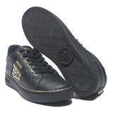 GUESS Womens Black Leather Lace-Up Trainer UK 6 Stylish Gold Stud Detail