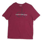 CALVIN KLEIN JEANS Womens Red Graphic T-Shirt M Short Sleeve Crew Neck Logo