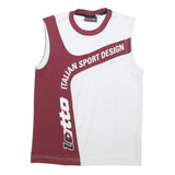 LOTTO Mens White & Maroon Italian Sport Design Sleeveless Crew Neck T-Shirt M