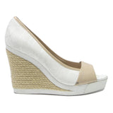 CALVIN KLEIN Womens Wedge Sandals White & Beige Synthetic UK 8 Peep Toe Platform