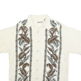 HOLLIS RIVER Mens Cream & Brown Floral Print Cotton Blend Shirt L Relaxed Fit