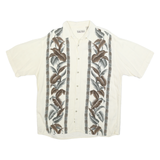 HOLLIS RIVER Mens Cream & Brown Floral Print Cotton Blend Shirt L Relaxed Fit
