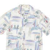 BATICK BAY Mens White Hawaiian Rayon Shirt S Tropical Palm Print Summer