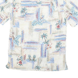 BATICK BAY Mens White Hawaiian Rayon Shirt S Tropical Palm Print Summer