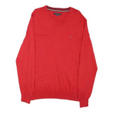 TOMMY HILFIGER Mens Red Cotton Blend Plain V-Neck Basic Knit L Jumper Sweatshirt