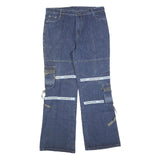 BA WANG Womens Relaxed Blue Denim Cargo Jeans W32 L30 Sport Collection Zip