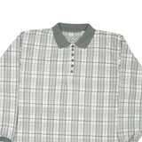 BLUE JEANS Mens White & Green Check Long Sleeve Polo Shirt M Cotton Blend