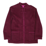 Womens Burgundy Button Jacket M Polyester Blend Plain Elegant Minimalist