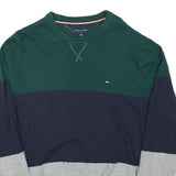 TOMMY HILFIGER Mens Green & Navy & Grey Colourblock Pattern Crew Neck Basic Knit