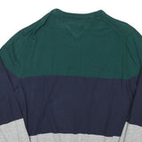 TOMMY HILFIGER Mens Green & Navy & Grey Colourblock Pattern Crew Neck Basic Knit
