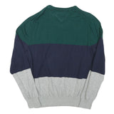 TOMMY HILFIGER Mens Green & Navy & Grey Colourblock Pattern Crew Neck Basic Knit