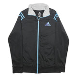 ADIDAS Womens Black & Light Blue Track Jacket L Polyester Zip Climacool