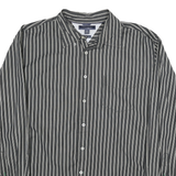 TOMMY HILFIGER Mens Black & Ivory Striped Cotton Blend Shirt XL Casual Formal