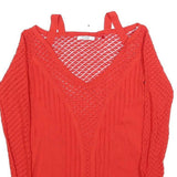 GUESS Womens Red Lace Detail Long Sleeve V-Neck Top S Stylish Knitwear