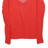 GUESS Womens Red Lace Detail Long Sleeve V-Neck Top S Stylish Knitwear