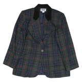 PROPHECY Womens Green & Navy Check Wool Jacket UK 14 Button Closure Classic Fit