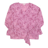 JUICY COUTURE Womens Pink Printed Top Long Sleeve V-Neck Tie Waist L