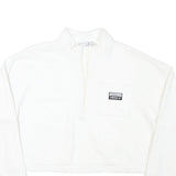 ADIDAS Womens White Quarter Zip Sweatshirt L Cropped Cotton Blend 3 Stripe Cuffs