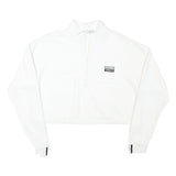 ADIDAS Womens White Quarter Zip Sweatshirt L Cropped Cotton Blend 3 Stripe Cuffs