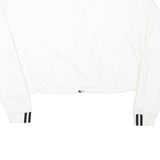 ADIDAS Womens White Quarter Zip Sweatshirt L Cropped Cotton Blend 3 Stripe Cuffs