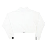 ADIDAS Womens White Quarter Zip Sweatshirt L Cropped Cotton Blend 3 Stripe Cuffs