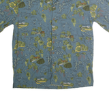 DAVID CAREY Mens Blue Green Map Print Casual Shirt XL Cotton Blend Short Sleeve