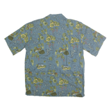 DAVID CAREY Mens Blue Green Map Print Casual Shirt XL Cotton Blend Short Sleeve