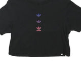 ADIDAS Womens Black Multi-Logo Modern T-Shirt UK 4 Short Sleeve Crew Neck