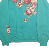 TULTEX Womens Turquoise Blue Cotton Blend Crew Neck XL Floral Sweatshirt