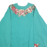 TULTEX Womens Turquoise Blue Cotton Blend Crew Neck XL Floral Sweatshirt