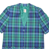 Womens Blue & Green Checked Coach Jacket L Polyester Blend Woven Short Sleeve