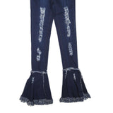 KIM Womens Jeans Blue Regular Flared Denim Medium W26 L35 Distressed Fringed