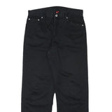 Mens Black Cotton Blend Regular Fit Straight Leg Trousers W32 L30 Classic Zip