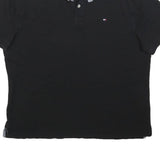 TOMMY HILFIGER Mens Black Polo Shirt M Cotton Blend Short Sleeve Plain Casual