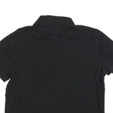 TOMMY HILFIGER Mens Black Polo Shirt M Cotton Blend Short Sleeve Plain Casual