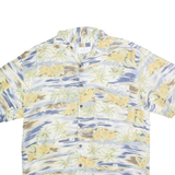 BILL BLASS Mens Blue & Beige Floral Silk Shirt L Hawaiian Style Casual