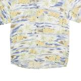 BILL BLASS Mens Blue & Beige Floral Silk Shirt L Hawaiian Style Casual