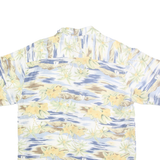 BILL BLASS Mens Blue & Beige Floral Silk Shirt L Hawaiian Style Casual