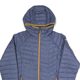 COLUMBIA Womens Blue Herringbone Puffer Jacket M Polyester Blend Hooded Zip