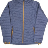 COLUMBIA Womens Blue Herringbone Puffer Jacket M Polyester Blend Hooded Zip