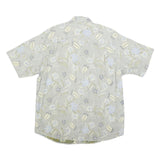 TOMMY BAHAMA Mens Beige & Blue Floral Print Shirt M Cotton Blend Relaxed Fit