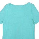 TOMMY HILFIGER Womens Aqua Plain Cotton Blend Jumper L Short Sleeve Round Neck