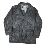 LEONARDO Womens Black Leather Button Jacket M Classic Outerwear