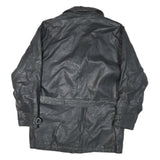 LEONARDO Womens Black Leather Button Jacket M Classic Outerwear