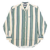 IUVY CREW Mens Green & Beige Striped Cotton Shirt M Classic Long Sleeve Button