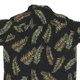 Mens Black Cotton Hawaiian Shirt L Leaf Print Summer Casual Beachwear