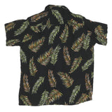 Mens Black Cotton Hawaiian Shirt L Leaf Print Summer Casual Beachwear
