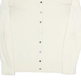 TOMMY HILFIGER Womens Cream Button Up Plain Crew Neck Basic Knit L Cotton Blend