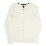 TOMMY HILFIGER Womens Cream Button Up Plain Crew Neck Basic Knit L Cotton Blend