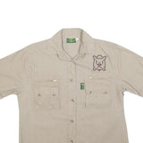 TAG Womens Beige Casual Cotton Blend Shirt S Zipper Pockets Campaign Style